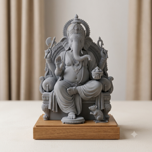3D Printed Gana Devi Statue 15cm - Grey