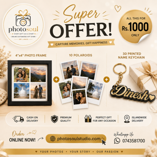 Super Gift Bundle | 4×4 Photo Frame + 10 Polaroids + Custom 3D Name Keychain